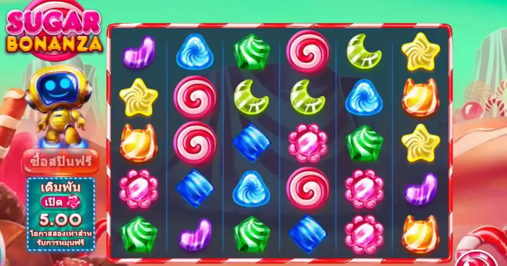 Sugar Bonunza ตารางหมุนรางวัลอัตโนมัติและฟีเจอร์ลูกกวาด