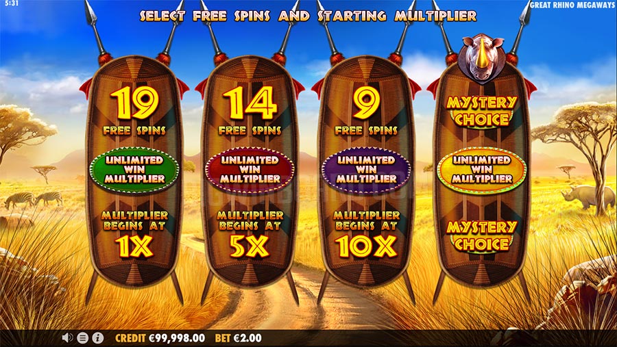 รางวัลเกมฟรี Great Rhino Megaways